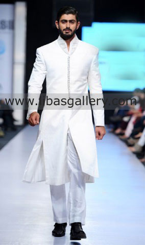 White sherwani for fair complexion groom nikah barat day order online Qatar Oman Kuwait
