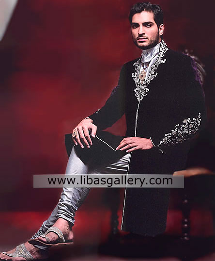 Dark Purpulish Black Sherwani