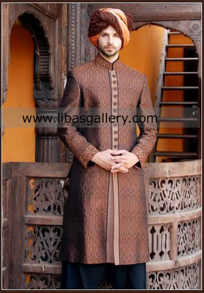 Dark Shade Wedding Sherwani for Typical Groom
