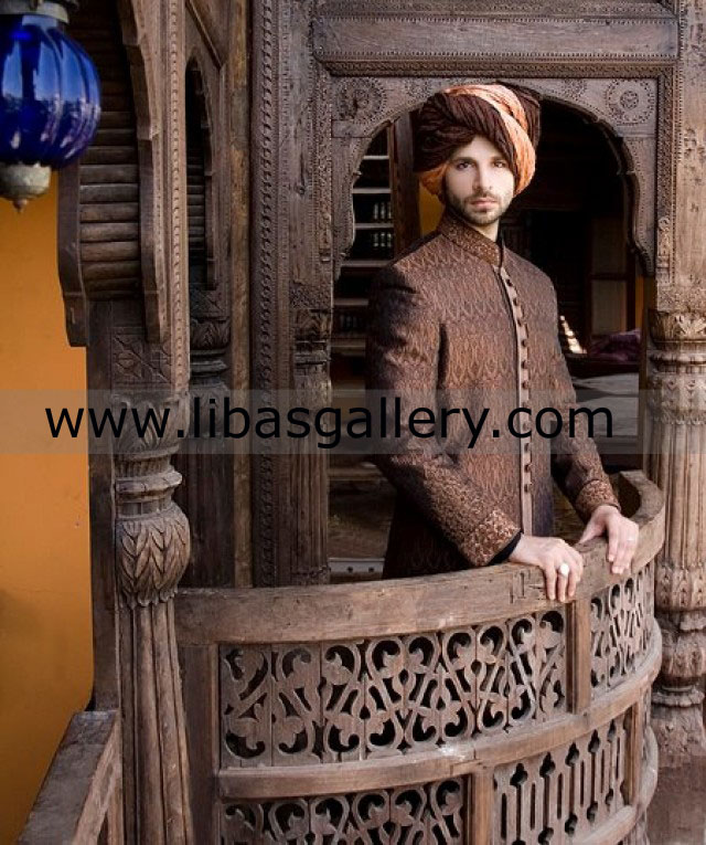 Dark Shade Wedding Sherwani for Typical Groom
