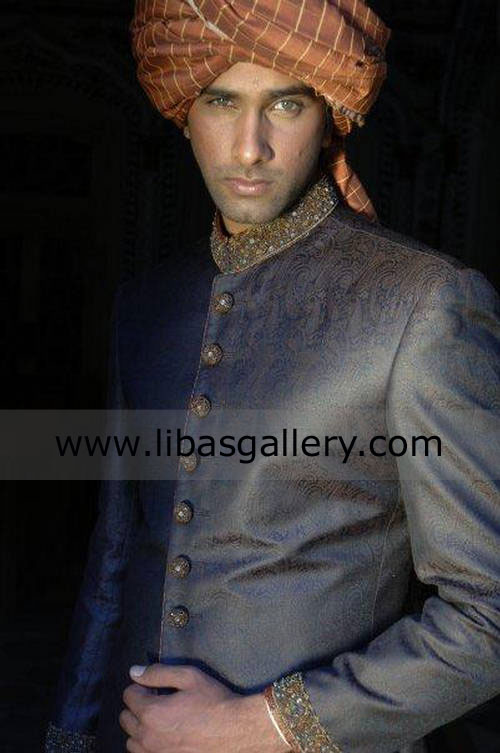 Stylish Groom wearing Designer Wedding Sherwani in good mood