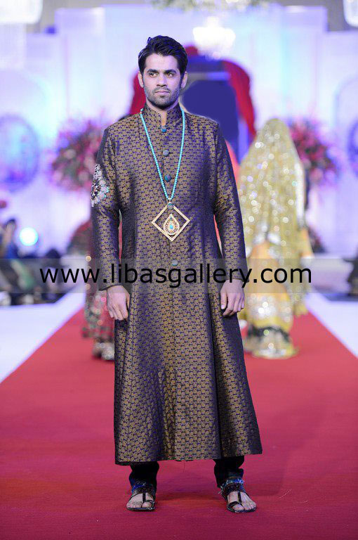 long gown style jamawar wedding sherwani elegant