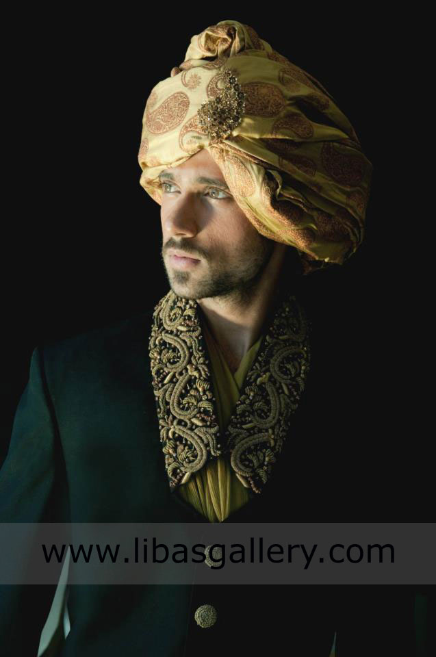 Big Collar Sober Groom Sherwani for barat Nikah 