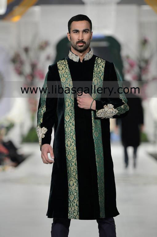 Eye Catching black Dulha sherwani embroidered