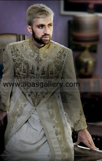 Stylish Groom Sherwani fancy type hand work on front and cuff