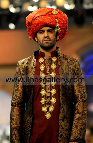Rajasthani Style Groom Wedding Sherwani in jamawar