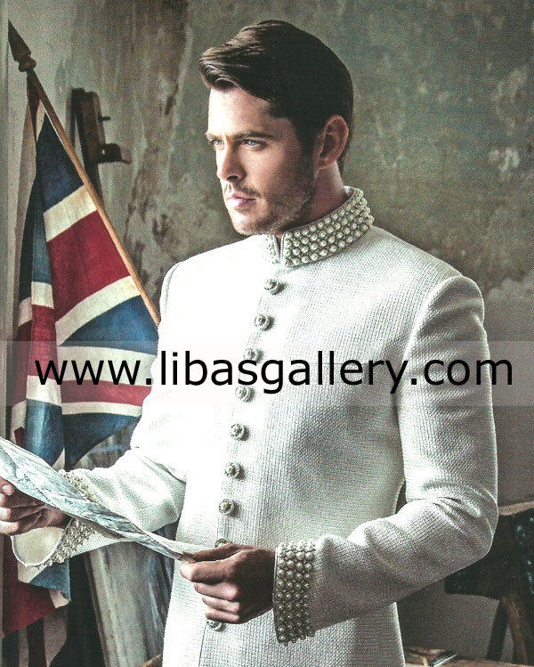 Latest Mens Sherwani Collection Wedding Dresses | Groom Sherwanis | Designer Indian Sherwani Styles Clothing | Indian Designers Ziggi Sherwani Collection Online in Norway Denmark Ireland Sweden