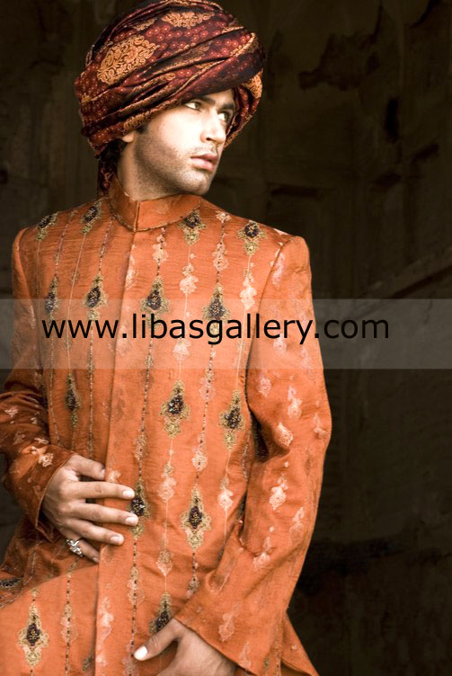 Traditional Groom Wedding Sherwani Poppy