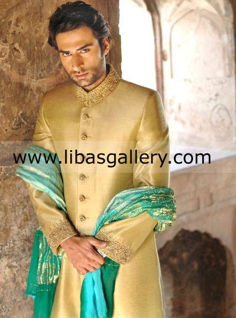 Gold Groom Sherwani Jacket delicate hand work