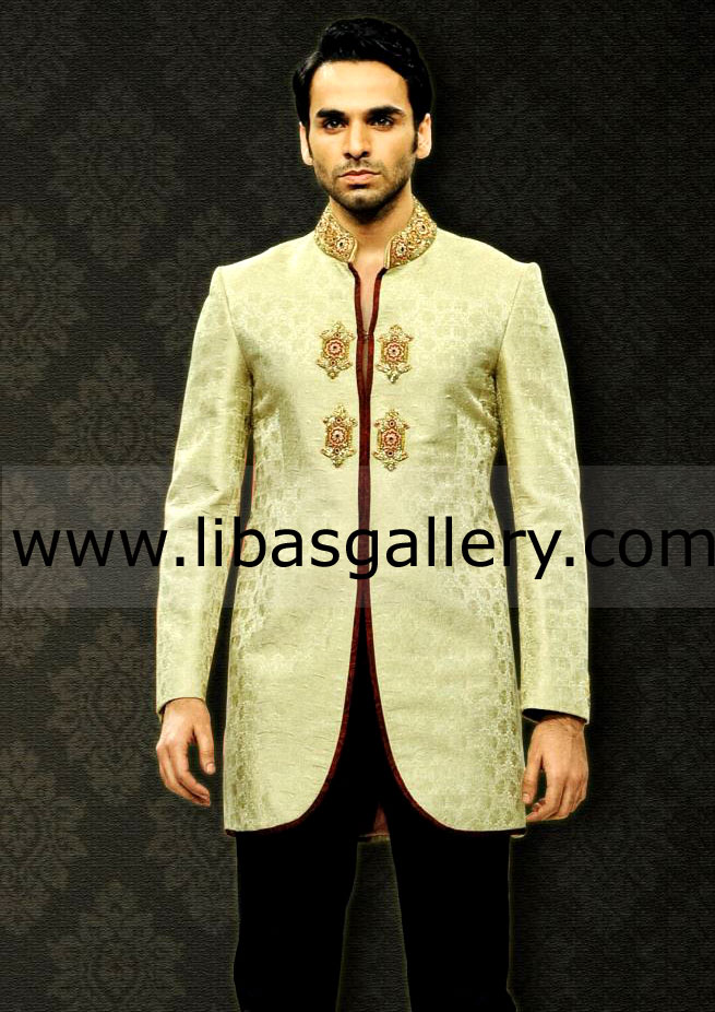 Apple Green Embroidered Sherwani for Groom