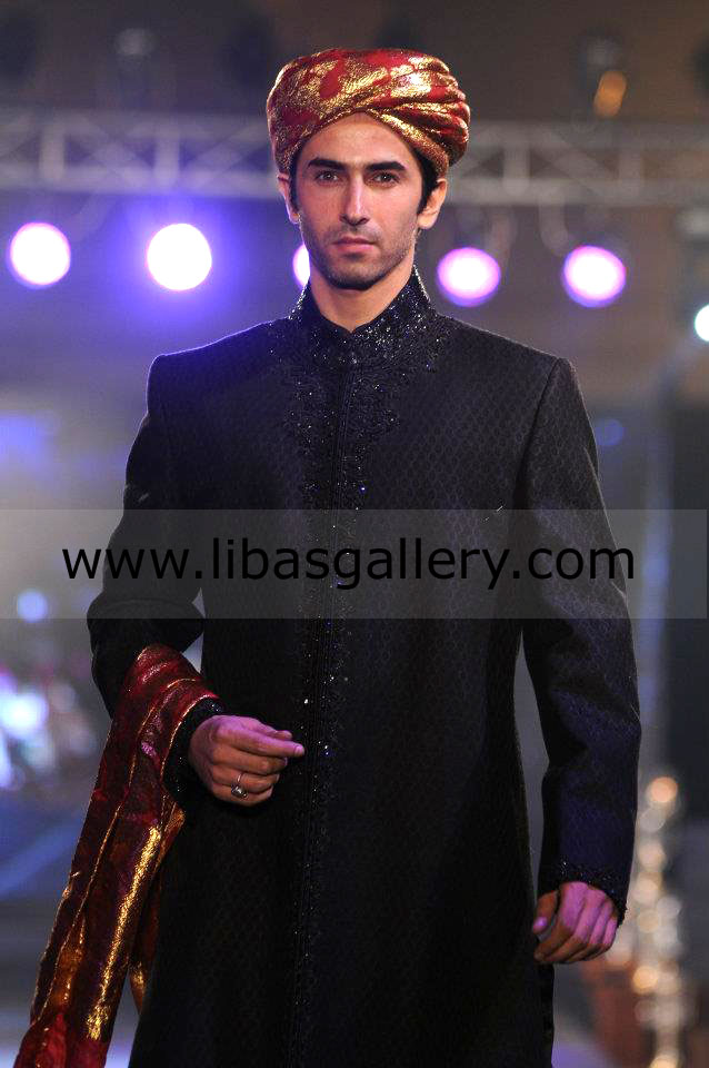 Black sherwani suit long length for nikah