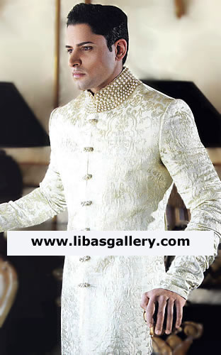 Off White Pearl and Stones work Sherwani