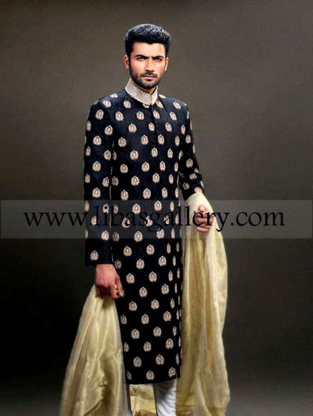 Ideal Black Groom Sherwani Silver work