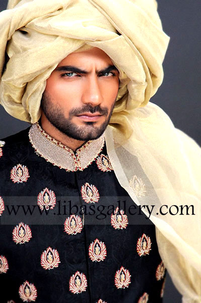 Ideal Black Groom Sherwani Silver work