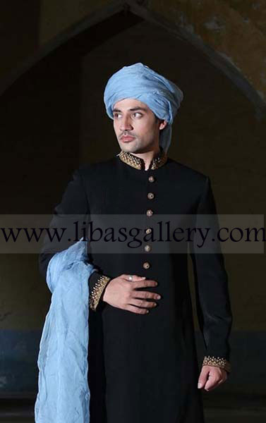 Black Sherwani for fair complexion Groom