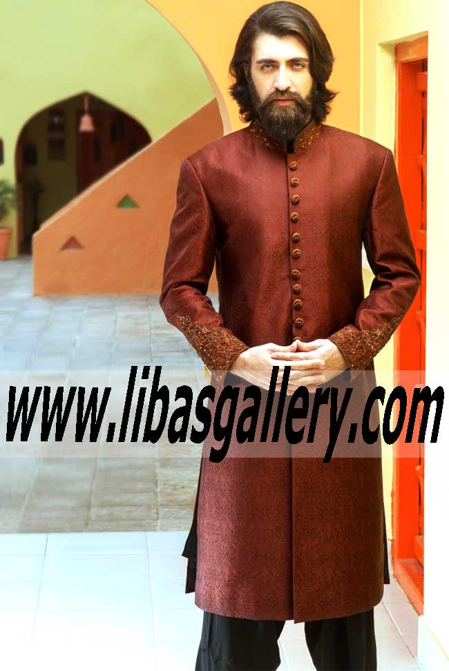 Shop Amir Adnan Men`s Sherwani in Burnt Umber Color for Wedding Sherwani MissisSippi USA