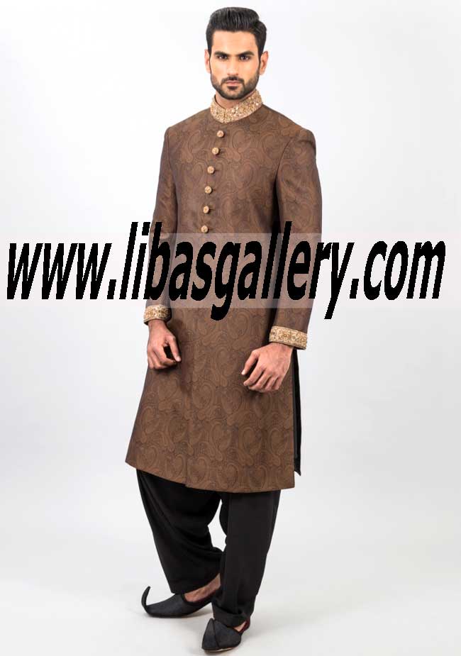 Unique Self Jamawar Wedding Sherwani Embellished Style 502