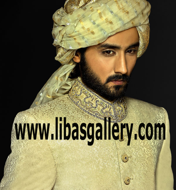 Fancy Jamawar Groom Sherwani