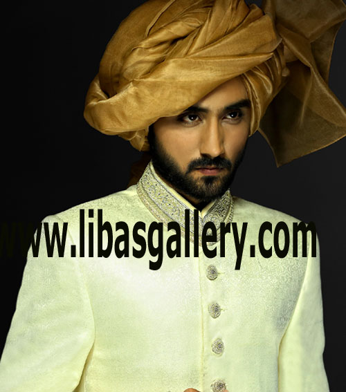 Jamawar Polyester Cream Groom Sherwani for arrange marriage event convey your opinion for sherwani to parents Philadelphia Pennsylvania USA Jamawar Polyester Cream Groom Sherwani for arrange marriage event convey your opinion for sherwani to parents Philadelphia Pennsylvania USA