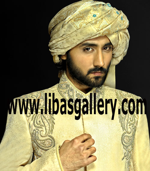 Pastel Yellow Royal Wedding sherwani