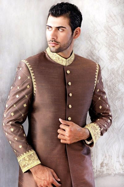 Pakistani Designer Brown Sherwani N