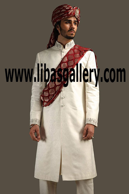 Royal White Wedding Sherwani for Gents