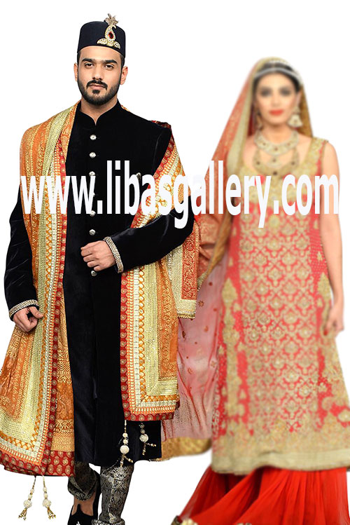 Fresh Material Men Black sherwani matching to bride with trouser and inner suit Auckland New Zealand Fresh Material Men Black sherwani matching to bride with trouser and inner suit Auckland New Zealand