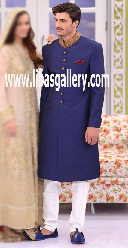 Latest Blue Wedding Sherwani Stylish Groom