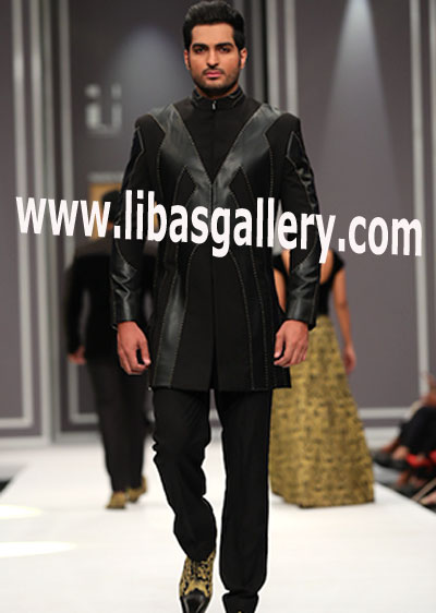 Happy Slim Heroic Men in Winter Outfit for Wedding