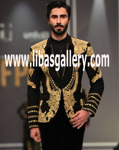 High Moral Groom Short Length Sherwani for Winter Wedding