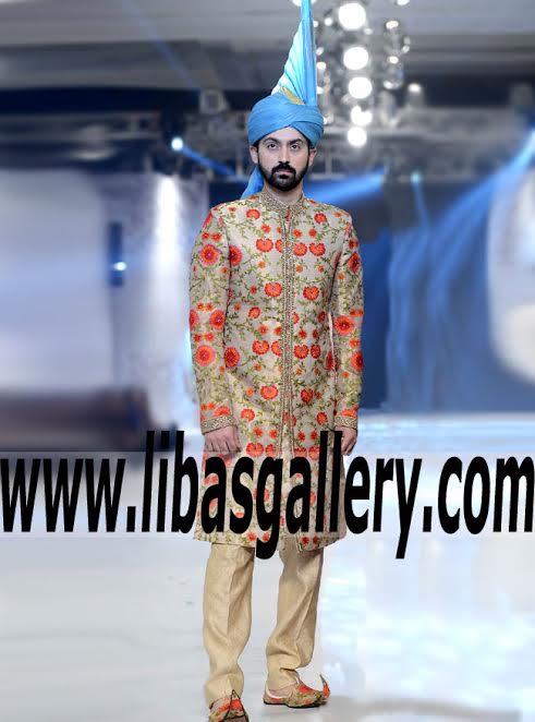 PLBW 2016 2017 Event by PFDC revealed Ali Xeeshan Sherwani Suits Collection Embroidery and Sky Blue Turban for Groom UK,USA,Canada,Norway,Saudi Arabia PLBW 2016 2017 Event by PFDC revealed Ali Xeeshan Sherwani Suits Collection Embroidery and Sky Blue Turban for Groom UK,USA,Canada,Norway,Saudi Arabia
