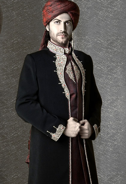Pakistani Dulha Black Sherwani QQ