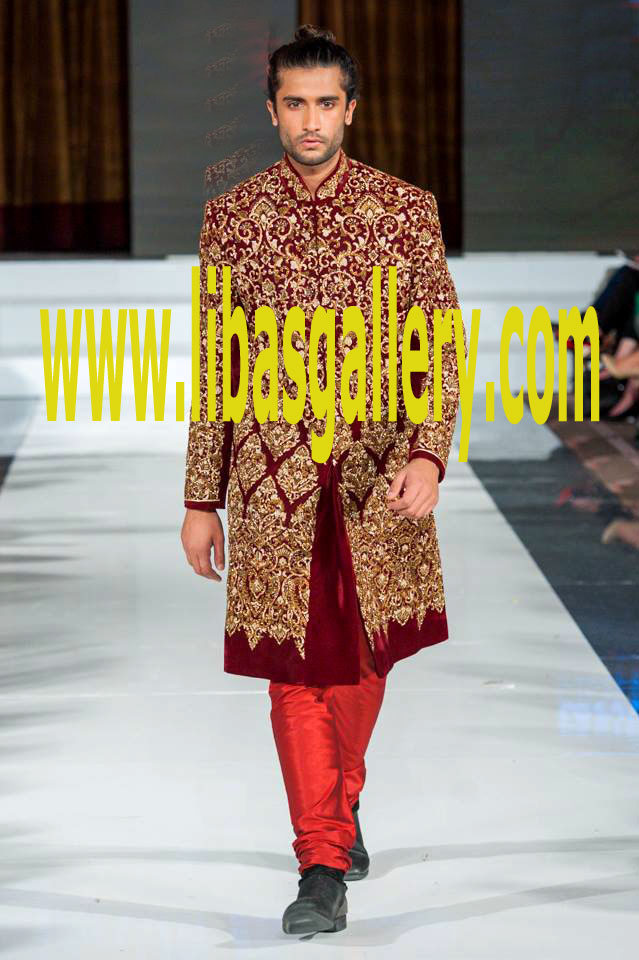 Pakistani Style Groom sherwani Maroon Customs Maroon Shadi Color Dulha is Walking on Ramp Happy Groom Displaying designer sherwani heavy embroidered Australia,New Zealand,Norway Pakistani Style Groom sherwani Maroon Customs Maroon Shadi Color Dulha is Walking on Ramp Happy Groom Displaying designer sherwani heavy embroidered Australia,New Zealand,Norway