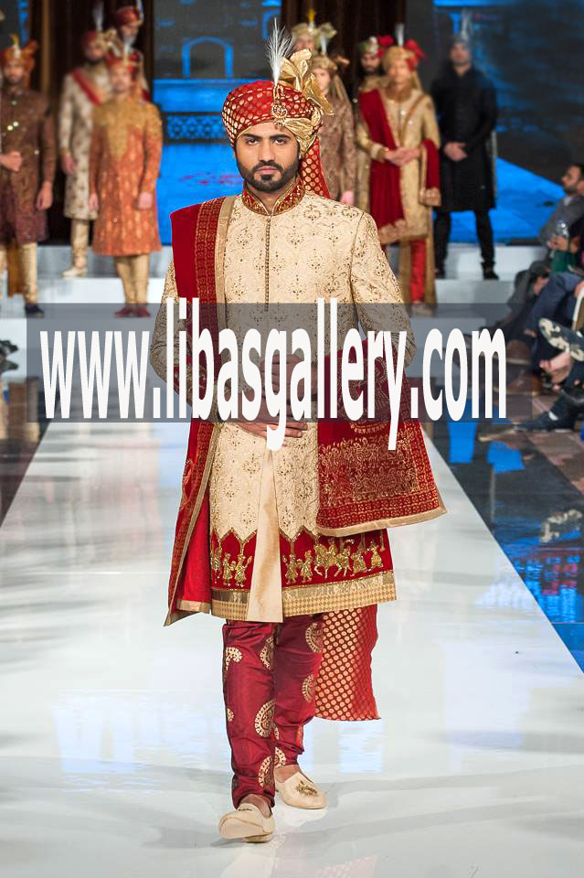 Fawn Color Self Jamawar sherwani from Groom Sherwani Suit Album 2017 with pretied Brooch Turban Safa Pagri Devon Exeter UK Fawn Color Self Jamawar sherwani from Groom Sherwani Suit Album 2017 with pretied Brooch Turban Safa Pagri Devon Exeter UK