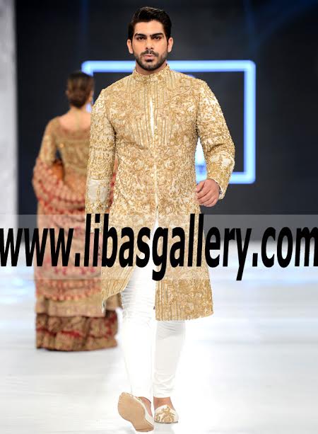 Fawn Color Groom Sherwani with heavy hand work amazing sherwani suit collection 2017 groom walking on ramp to say welcome in Toronto Canada Fawn Color Groom Sherwani with heavy hand work amazing sherwani suit collection 2017 groom walking on ramp to say welcome in Toronto Canada