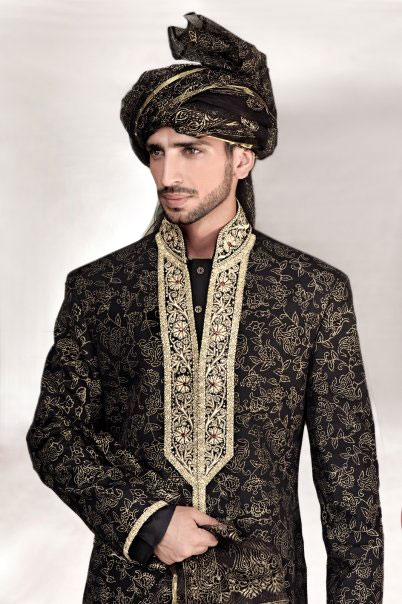 Pakistani Designer Black Sherwani U