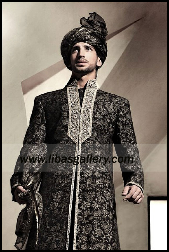 Pakistani Designer Black Sherwani U