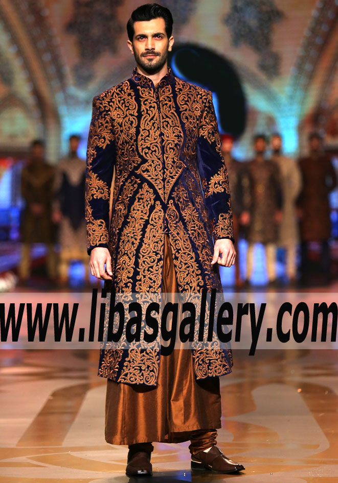 Spiritual jorney Velvet Ziggi Wedding Sherwani for groom beautiful work all over front UK USA Canada Spiritual jorney Velvet Ziggi Wedding Sherwani for groom beautiful work all over front UK USA Canada