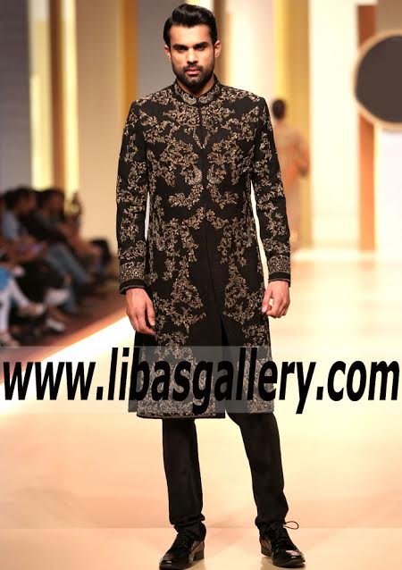 black hand embellished designer sherwani suit with black pants and inner kurta hsy sherwani kora dabka stones crystal sequins uk usa canada black hand embellished designer sherwani suit with black pants and inner kurta hsy sherwani kora dabka stones crystal sequins uk usa canada
