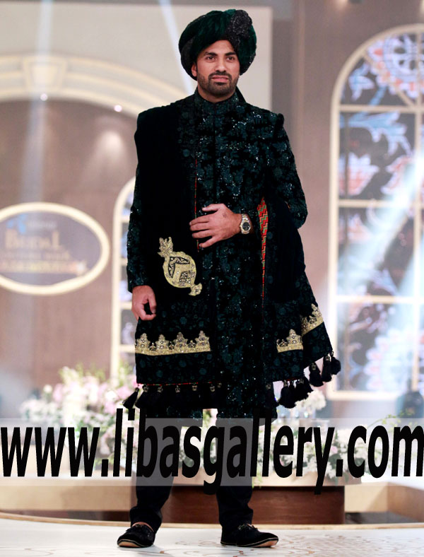 Black heavy embroidered raw silk Sherwani Suit for business man Groom from elite class people uk usa canada dubai Black heavy embroidered raw silk Sherwani Suit for business man Groom from elite class people uk usa canada dubai