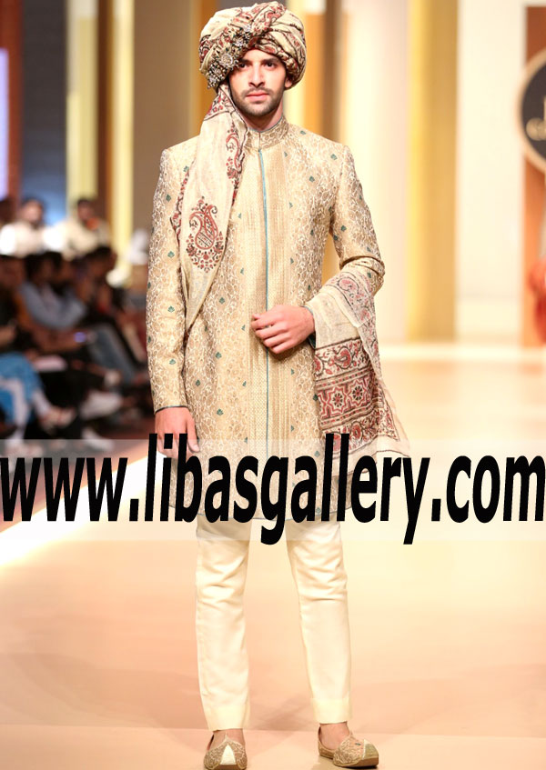 Beautiful Bridegroom Jamawar Sherwani for Evening and Special Occasions
