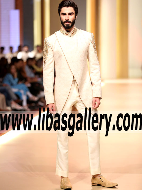 raw silk angrakha ivory wedding sherwani for nikah barat day nabeel zuberi showing on ramp uk australia kuwait dubai raw silk angrakha ivory wedding sherwani for nikah barat day nabeel zuberi showing on ramp uk australia kuwait dubai