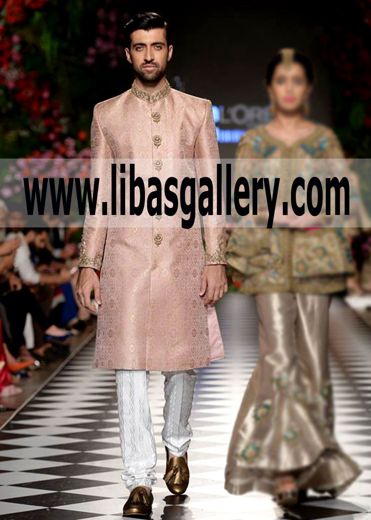 Jamawar Wedding Sherwani Pink Shade for Nikah Shadi