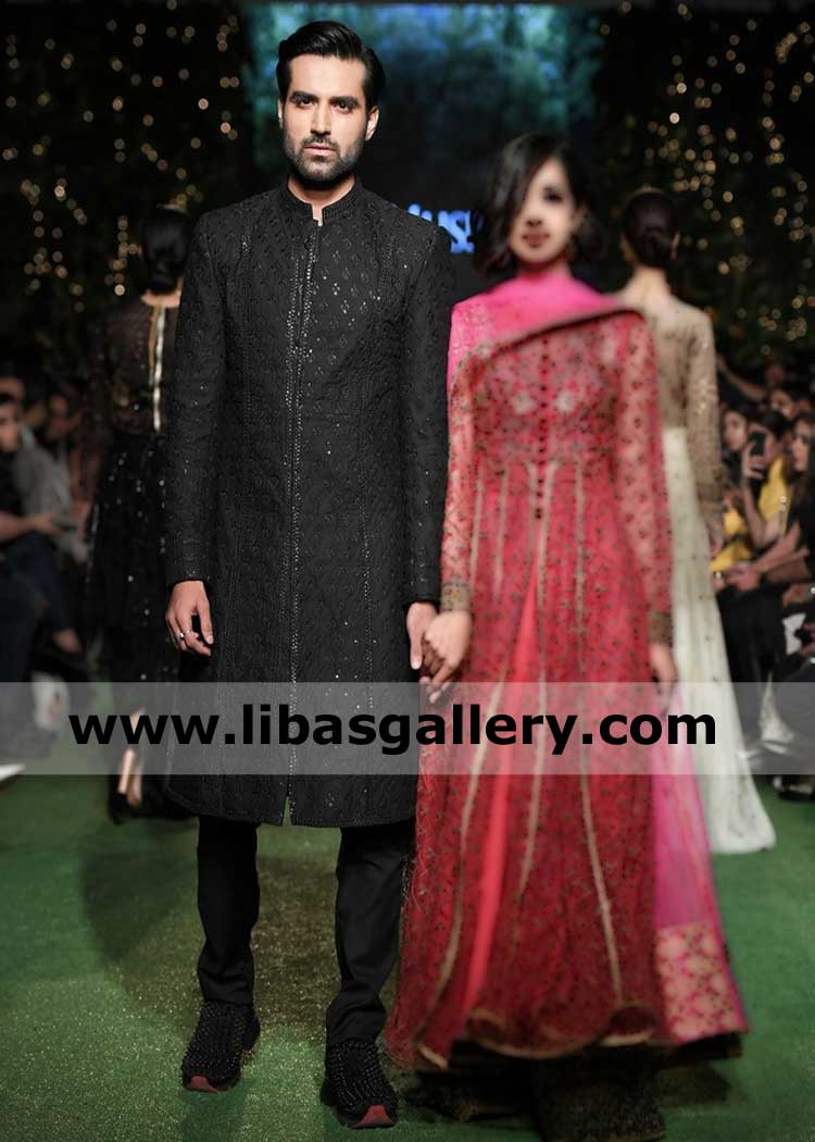 Black Embroidered Fashion Week Finale Men Wedding Sherwani