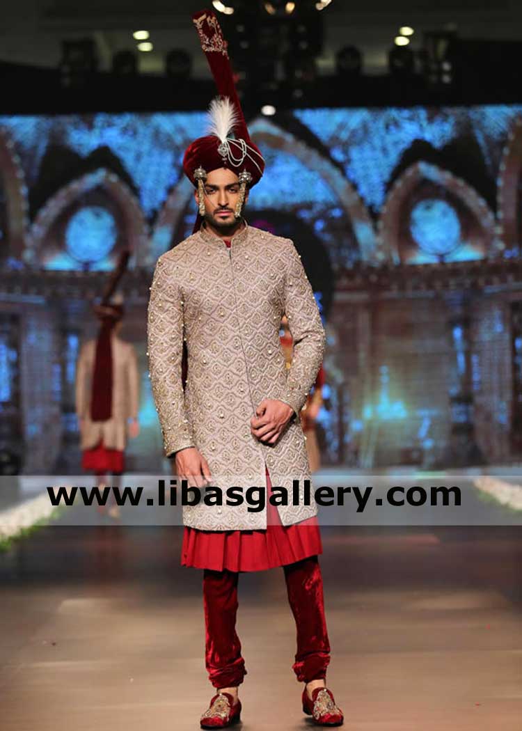 Latest Jamawar Men Sherwani Embroidered for Wedding 