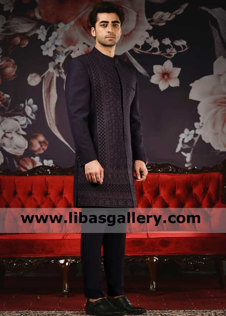 Bespoke Purple Men Wedding Sherwani honoring Traditions