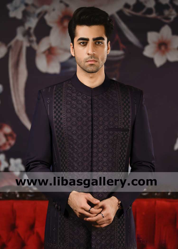 Bespoke Purple Men Wedding Sherwani honoring Traditions