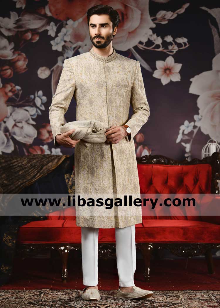 Designer Embroidered Men Wedding Sherwani for Nikah Barat day