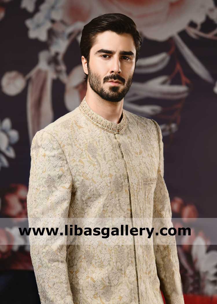 Designer Embroidered Men Wedding Sherwani for Nikah Barat day