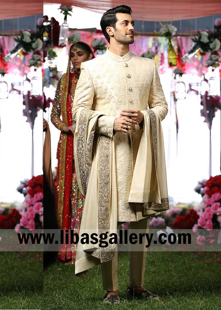 Beautiful Ivory Men Sherwani suit for Wedding Nikah Event